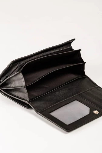  Sylvia Belmonte Czarny skórzany portfel z kwiatowymi nadrukami