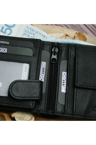 Portfel męski Bellugio ze skóry naturalnej, czarny, z tagiem RFID