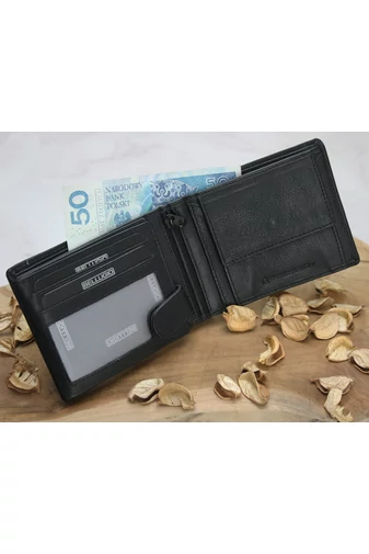 Portfel męski Bellugio ze skóry naturalnej, czarny, z tagiem RFID