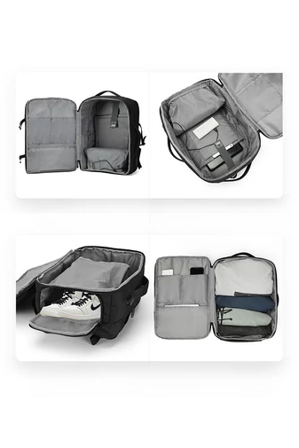Plecak Bonluo szary w stylu walizki, wielofunkcyjny, z możliwością rozszerzenia, wymiary Wizzair 40*30*20 cm