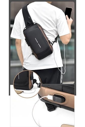 Czarna torebka listonoszka Bonluo ze sztucznej skóry z kodem bezpieczeństwa, wymiary 33*19*9 cm