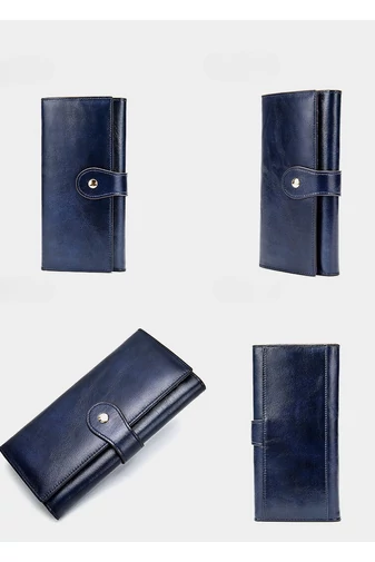  Portfel damski Bonluo w kolorze ciemnoniebieskim, wykonany z prawdziwej skóry, rozmiar (19*10*3,5 cm)