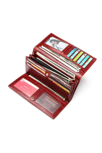  Portfel damski Bonluo w kolorze ciemnoniebieskim, wykonany z prawdziwej skóry, rozmiar (19*10*3,5 cm)