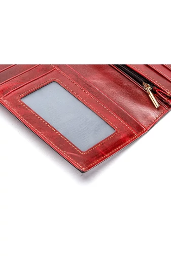  Portfel damski Bonluo w kolorze ciemnoniebieskim, wykonany z prawdziwej skóry, rozmiar (19*10*3,5 cm)