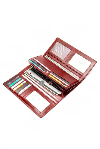  Portfel damski Bonluo w kolorze ciemnoniebieskim, wykonany z prawdziwej skóry, rozmiar (19*10*3,5 cm)