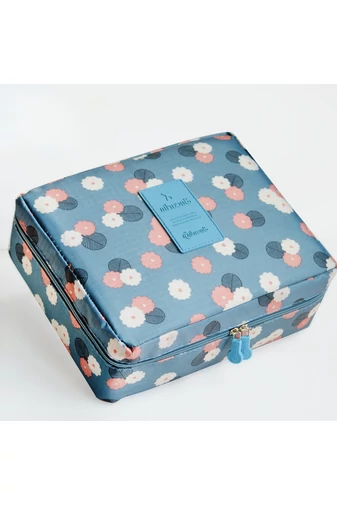  Kosmetyczka BONLUO w kolorze niebieskim z kwiatowym wzorem, wymiary 21*18*7,5 cm