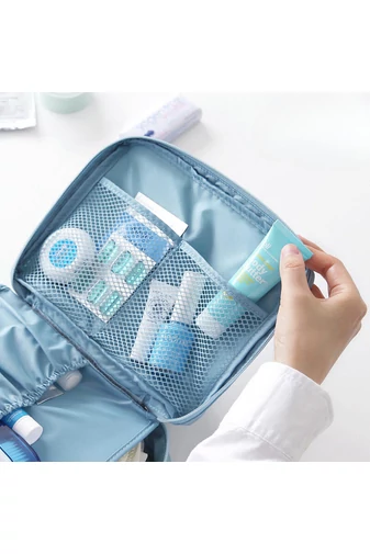  Kosmetyczka BONLUO w kolorze niebieskim z kwiatowym wzorem, wymiary 21*18*7,5 cm