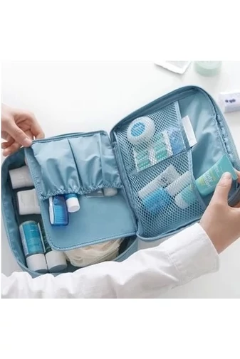  Kosmetyczka BONLUO w kolorze niebieskim z kwiatowym wzorem, wymiary 21*18*7,5 cm