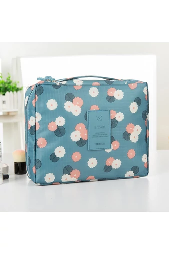  Kosmetyczka BONLUO w kolorze niebieskim z kwiatowym wzorem, wymiary 21*18*7,5 cm