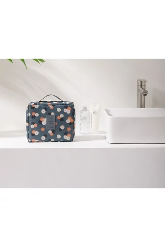  Kosmetyczka BONLUO w kolorze niebieskim z kwiatowym wzorem, wymiary 21*18*7,5 cm