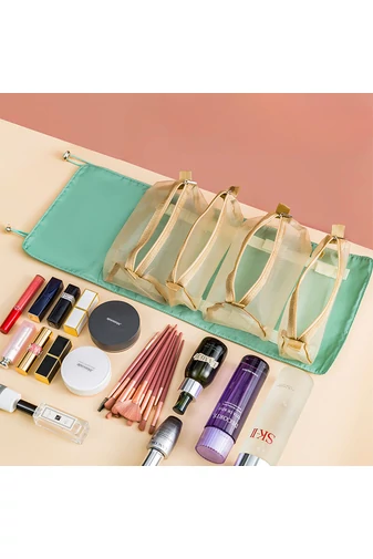 Kosmetyczka Bonluo 4 w 1, jasnozielona, składana/przenośna i wielofunkcyjna, wymiary 54,5 x 23 cm