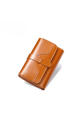  Portfel damski Bonluo w kolorze jasnobrązowym, wykonany ze skóry naturalnej, 14x9x3 cm