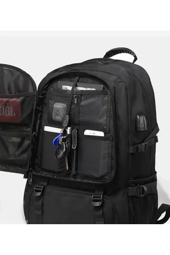  Czarny plecak turystyczny Bonluo z solidnego materiału z rozszerzalną przestrzenią (46x30x20 cm)