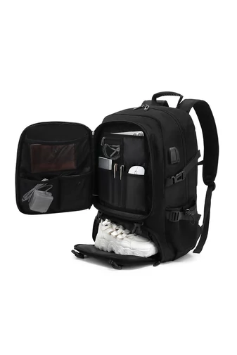  Czarny plecak turystyczny Bonluo z solidnego materiału z rozszerzalną przestrzenią (46x30x20 cm)