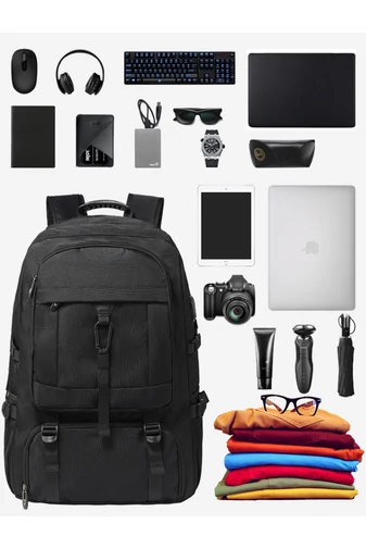  Czarny plecak turystyczny Bonluo z solidnego materiału z rozszerzalną przestrzenią (46x30x20 cm)