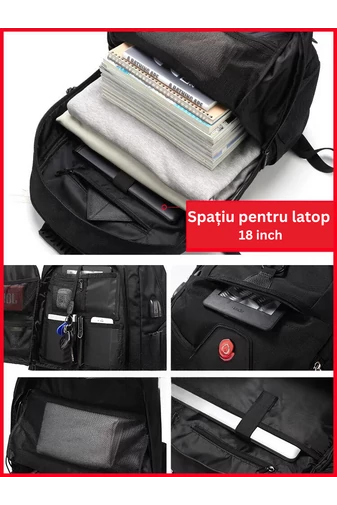  Czarny plecak turystyczny Bonluo z solidnego materiału z rozszerzalną przestrzenią (46x30x20 cm)