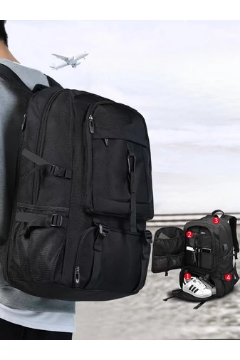  Czarny plecak turystyczny Bonluo z solidnego materiału z rozszerzalną przestrzenią (46x30x20 cm)