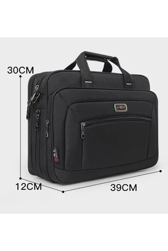  Czarna aktówka Bonluo wykonana z wytrzymałego, rozszerzalnego materiału i z miejscem na laptopa o maksymalnym rozmiarze 15,6 cala