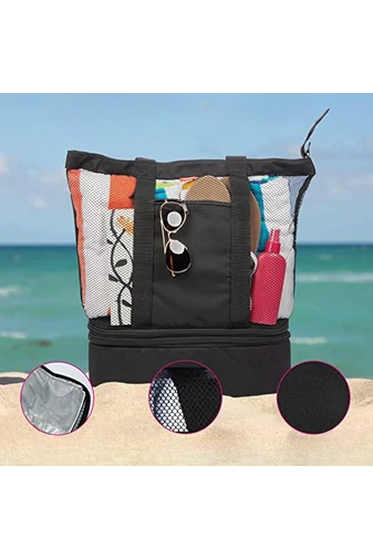  Torba plażowa Bonluo z czarnej siatki z jedną izolowaną przegrodą (50*40*15 cm)