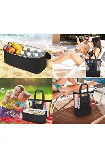  Torba plażowa Bonluo z czarnej siatki z jedną izolowaną przegrodą (50*40*15 cm)