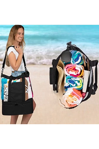  Torba plażowa Bonluo z czarnej siatki z jedną izolowaną przegrodą (50*40*15 cm)