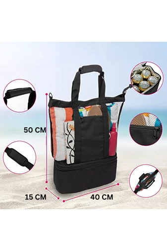  Torba plażowa Bonluo z czarnej siatki z jedną izolowaną przegrodą (50*40*15 cm)