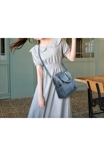 Torebka listonoszka Bonluo niebieska z ekologicznej skóry 26×24×12 cm