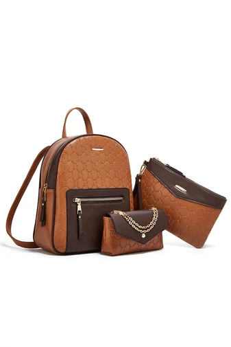  Zestaw plecaków Bonluo Premium Quality Faux Leather w kolorze jasnobrązowym / ciemnobrązowym (3 szt.)