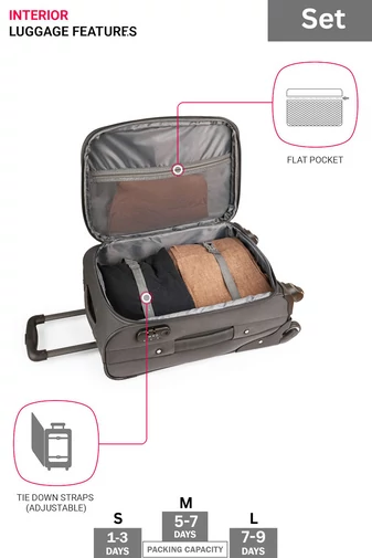 Zestaw 3 walizek o miękkich ściankach, kolor ciemnoniebieski, rozszerzalny (4 koła)