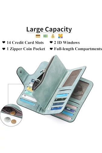  Wielofunkcyjny damski portfel Bonluo Blue z imitacji skóry, elegancki, wymiary 19*11*2,5 cm