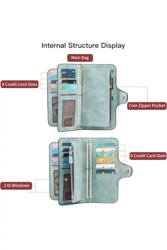  Wielofunkcyjny damski portfel Bonluo Blue z imitacji skóry, elegancki, wymiary 19*11*2,5 cm