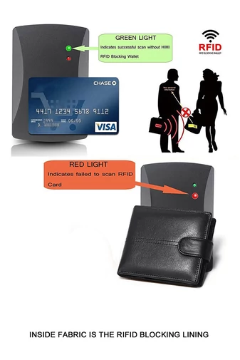  Portfel męski Bonluo, czarny, skórzany, wielofunkcyjny, z zabezpieczeniem antykradzieżowym, wymiary 10*11,5*2,5 cm