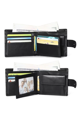  Portfel męski Bonluo, czarny, skórzany, wielofunkcyjny, z zabezpieczeniem antykradzieżowym, wymiary 10*11,5*2,5 cm