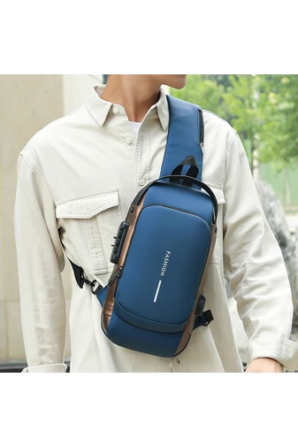  Bonluo Niebiesko-złota torebka na ramię ze skóry ekologicznej z kodem bezpieczeństwa, wymiary 33*19*9 cm