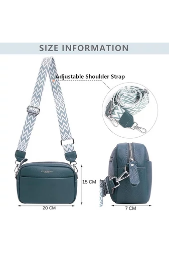  Bonluo Turkusowo-niebieska skórzana torebka na ramię, mała (15*20*7 cm)