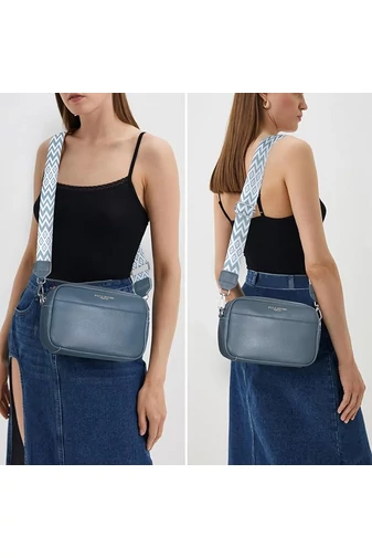  Bonluo Turkusowo-niebieska skórzana torebka na ramię, mała (15*20*7 cm)