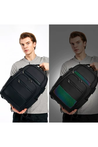  Wielofunkcyjny fosforyzujący czarny plecak Bonluo wykonany z wodoodpornego materiału z kodem bezpieczeństwa i gniazdem USB (rozmiar 47*31*21 cm)