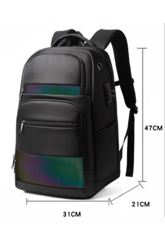  Wielofunkcyjny fosforyzujący czarny plecak Bonluo wykonany z wodoodpornego materiału z kodem bezpieczeństwa i gniazdem USB (rozmiar 47*31*21 cm)