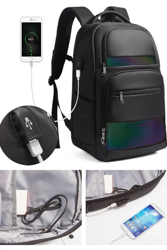  Wielofunkcyjny fosforyzujący czarny plecak Bonluo wykonany z wodoodpornego materiału z kodem bezpieczeństwa i gniazdem USB (rozmiar 47*31*21 cm)