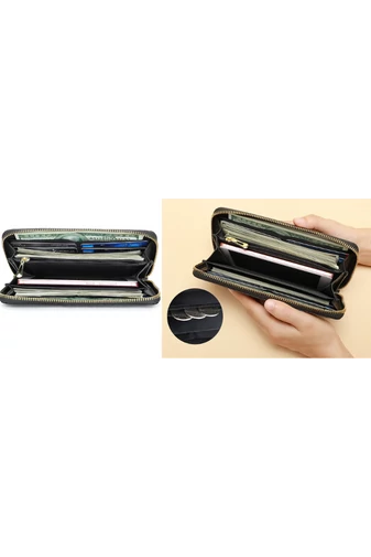  Czarny portfel Bonluo wykonany z prawdziwej skóry, rozmiar 19*10*2 cm