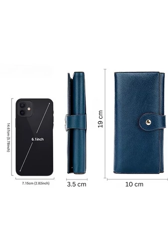  Portfel damski Bonluo w kolorze ciemnoniebieskim, wykonany z prawdziwej skóry, rozmiar (19*10*3,5 cm)