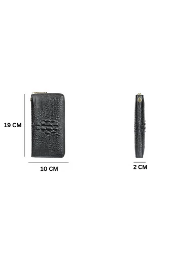  Czarny portfel damski Bonluo z wzorem krokodyla, rozmiar 19*10*2 cm