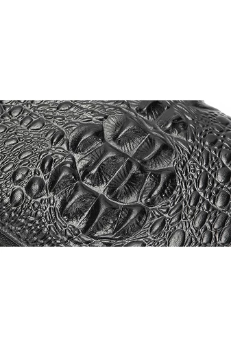  Czarny portfel damski Bonluo z wzorem krokodyla, rozmiar 19*10*2 cm