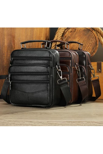  Czarna męska torba typu crossbody Bonluo z prawdziwej skóry, najwyższej jakości, rozmiar (23*20*6 cm)