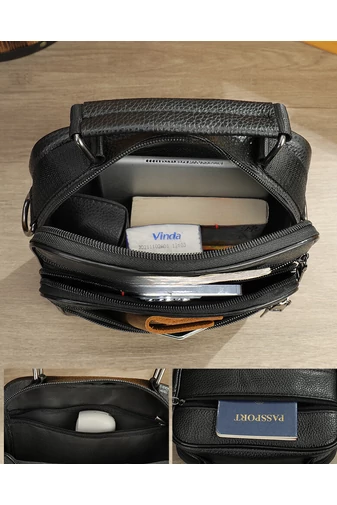  Czarna męska torba typu crossbody Bonluo z prawdziwej skóry, najwyższej jakości, rozmiar (23*20*6 cm)