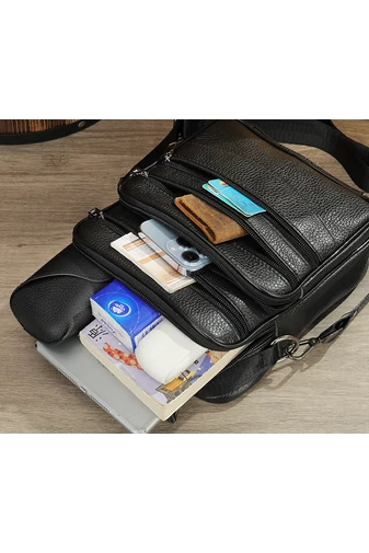  Czarna męska torba typu crossbody Bonluo z prawdziwej skóry, najwyższej jakości, rozmiar (23*20*6 cm)