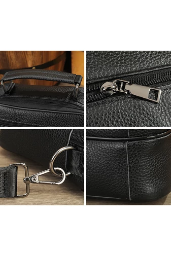  Czarna męska torba typu crossbody Bonluo z prawdziwej skóry, najwyższej jakości, rozmiar (23*20*6 cm)