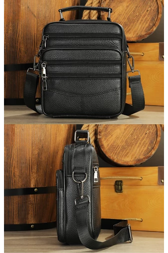  Czarna męska torba typu crossbody Bonluo z prawdziwej skóry, najwyższej jakości, rozmiar (23*20*6 cm)