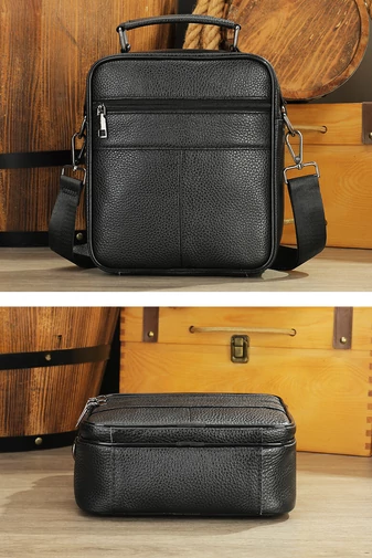  Czarna męska torba typu crossbody Bonluo z prawdziwej skóry, najwyższej jakości, rozmiar (23*20*6 cm)