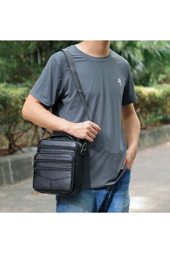 Czarna męska torba typu crossbody Bonluo z prawdziwej skóry, najwyższej jakości, rozmiar (23*20*6 cm)